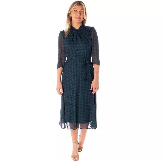 Womens Maison Tara Houndstooth Print Fit & Flare Midi Dress Blue Teal Product Image