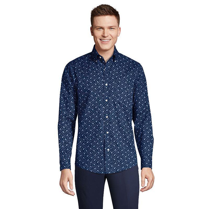 Mens Lands End Traditional-Fit No-Iron Twill Button-Down Shirt Blue Geo Paisley Product Image