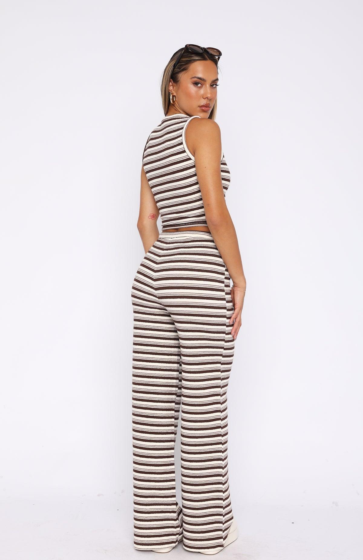 So Much Drama Striped Pants Brown Product Image