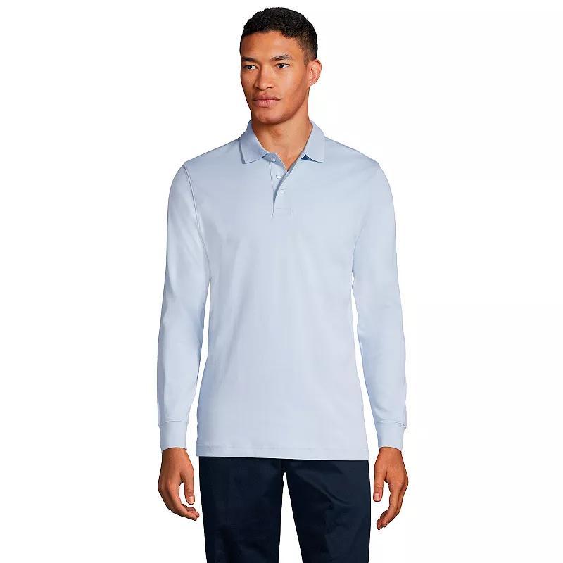 Big & Tall Lands End Long Sleeve Interlock Polo, Mens Classic Blue Product Image