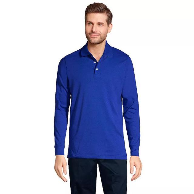 Big & Tall Lands End Long Sleeve Interlock Polo, Mens Classic Blue Product Image