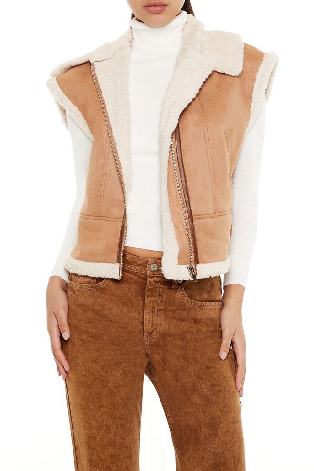 Faux Suede & Shearling Zip-Up Vest | Forever 21 Product Image