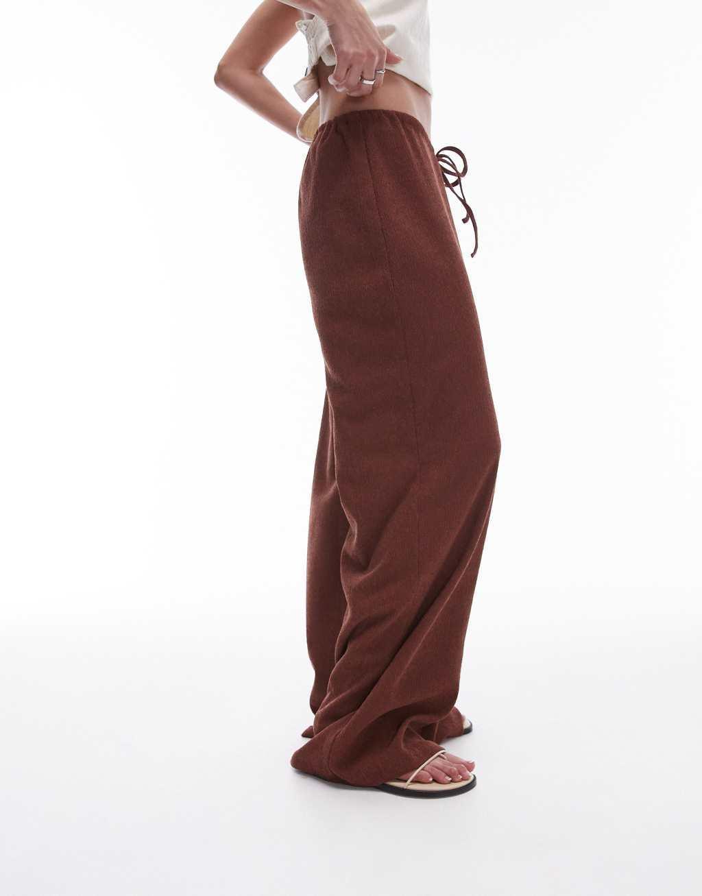 Topshop oversized crinkle drawstring straight leg pants in rust Product Image