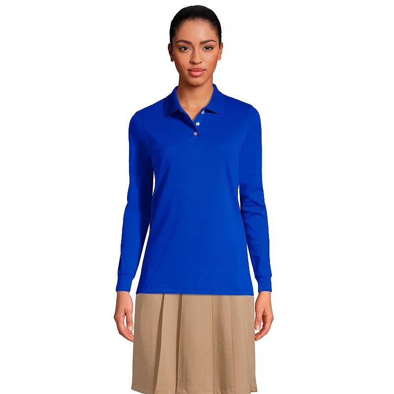 Womens Lands End School Uniform Long Sleeve Interlock Polo Shirt Product Image