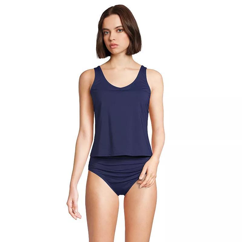 Womens Lands End Chlorine Resistant V-neck One-Piece Fauxkini Swimsuit Deep Blue Product Image