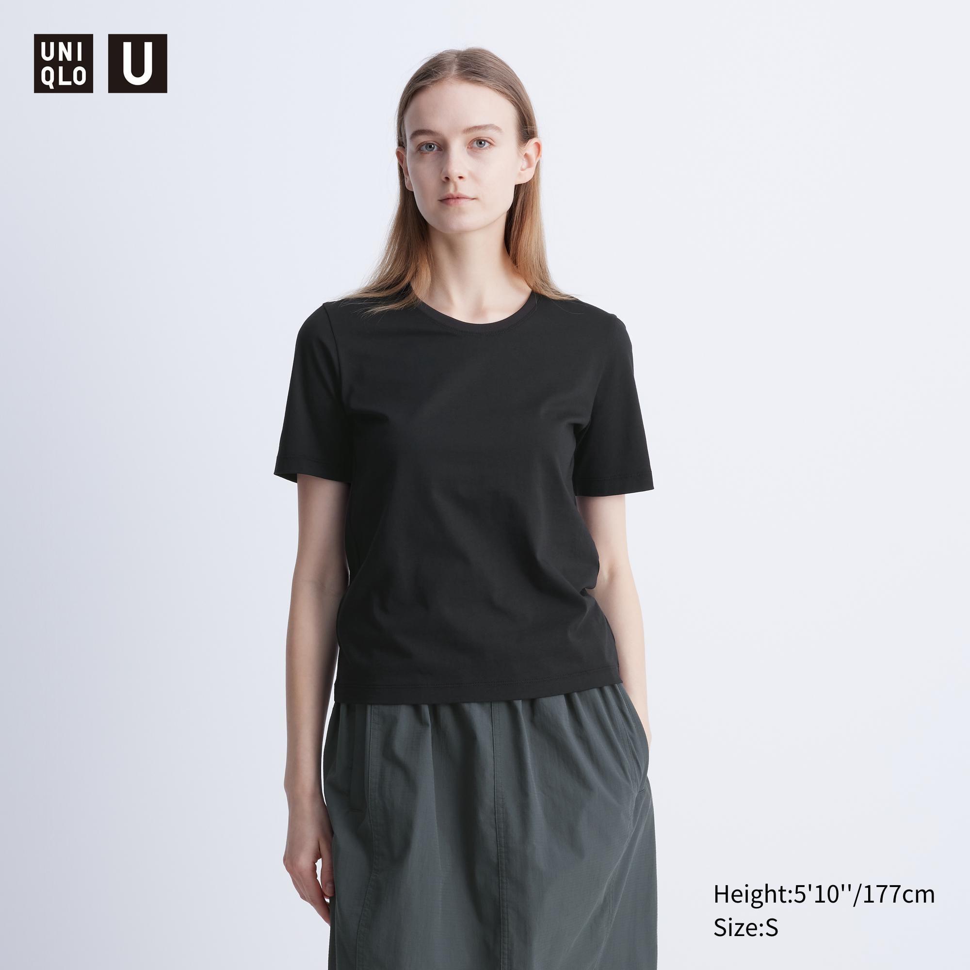 Womens Supima Cotton Crew Neck T-Shirt Black Small UNIQLO US Product Image