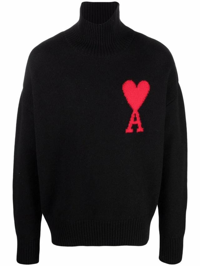 Logo-intarsia Roll-neck Wool Jumper In Black Product Image