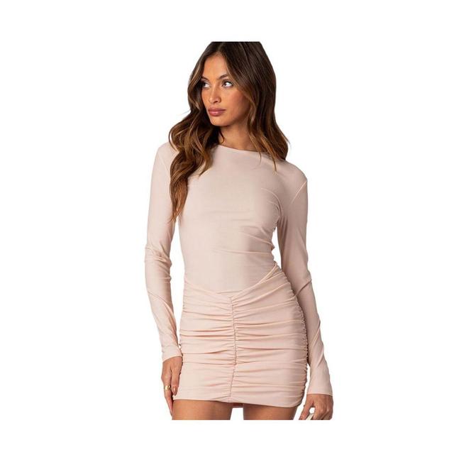 EDIKTED Dollie Long Sleeve Ruched Minidress Product Image