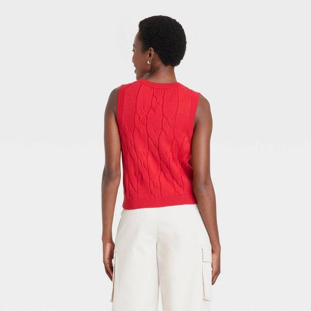 Womens Cabled Button-Down Vest - A New Day Red XL Product Image