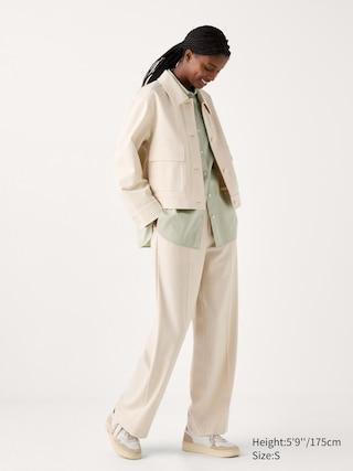 Womens Pleated Wide Pants Tall Natural Medium UNIQLO US Product Image