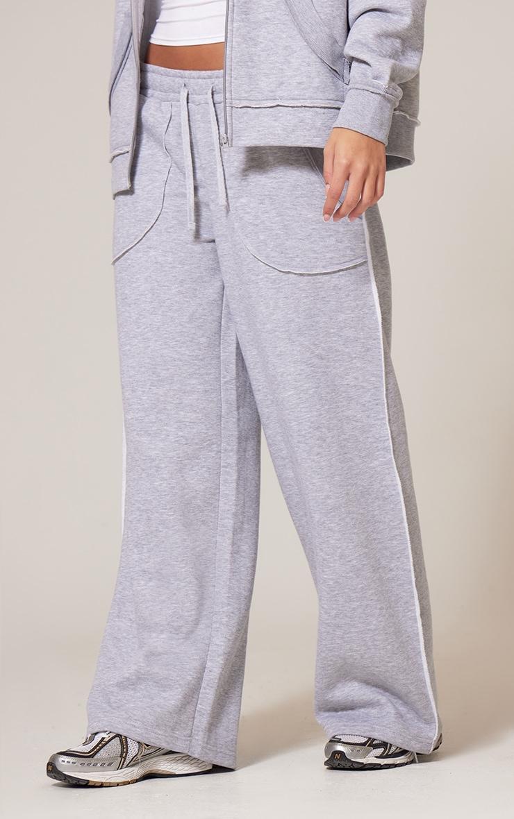 Grey Marl Exposed Seam Detail Wide Leg Joggers Product Image