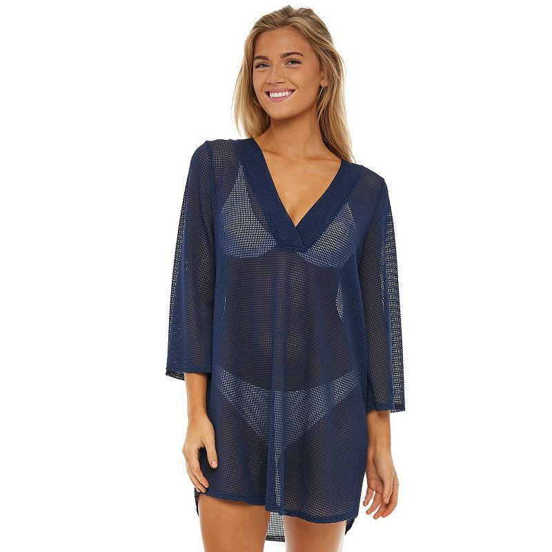 Womens Jordan Taylor Bell-Sleeve Swim Cover-Up Tunic Blue Product Image