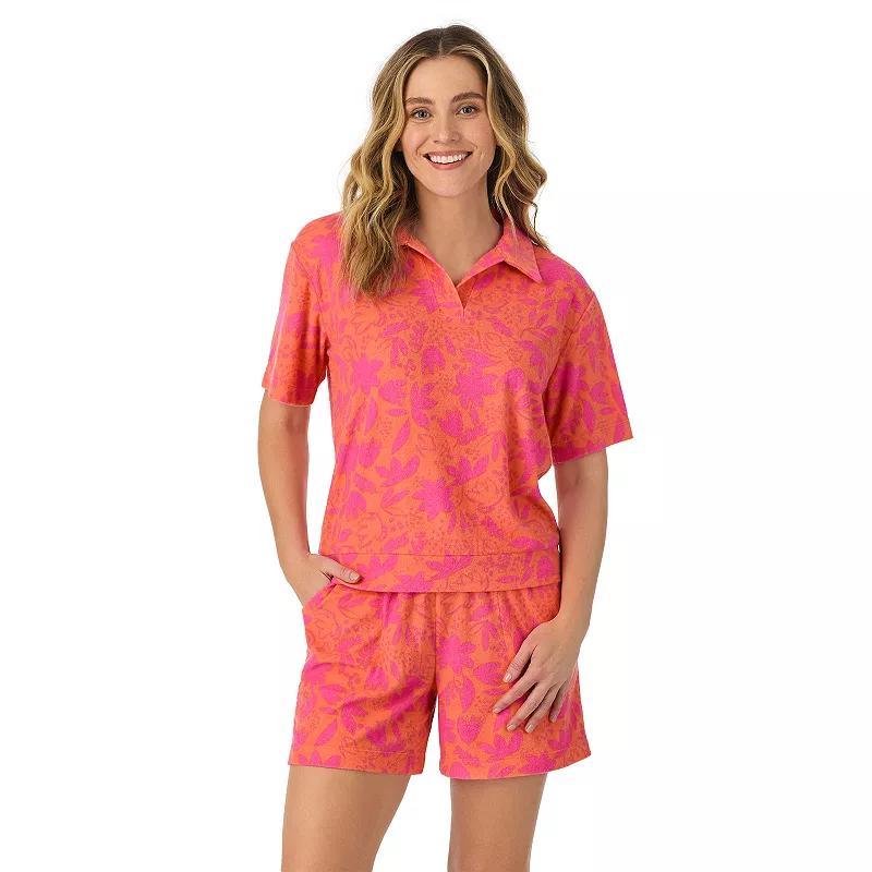 Womens Cuddl Duds Short Sleeve Sleep Sweatshirt & Bermuda Shorts Set Pink Floral Product Image