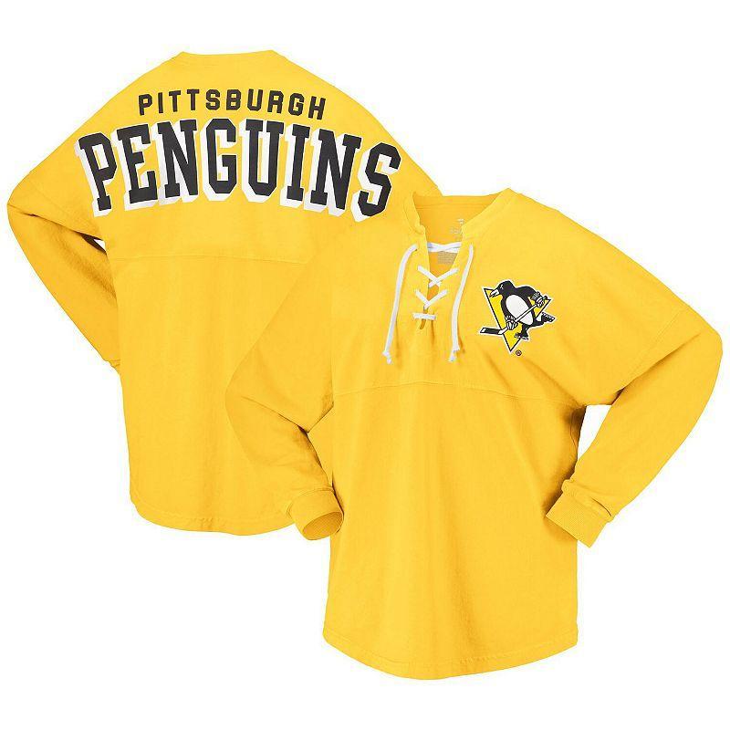 Womens Fanatics Gold Pittsburgh Penguins Spirit Lace-Up V-Neck Long Sleeve Jersey T-shirt Product Image