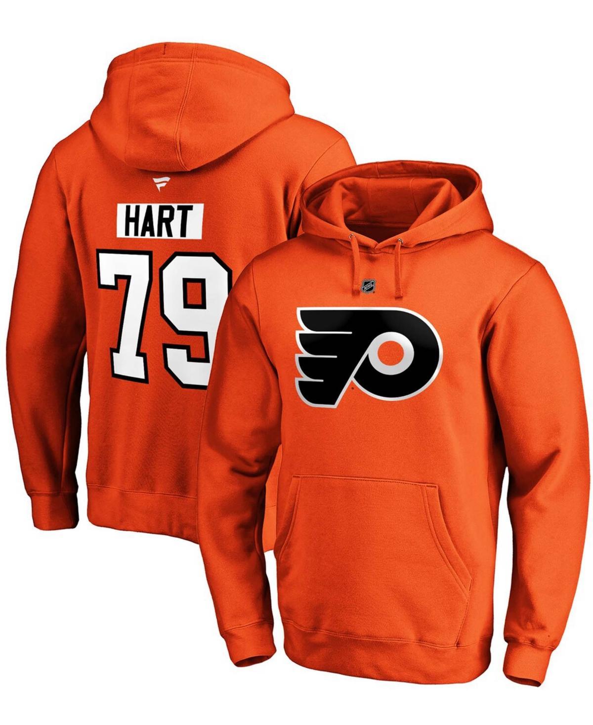 Mens Carter Hart Orange Philadelphia Flyers Authentic Stack Player Name and Number Pullover Hoodie Product Image