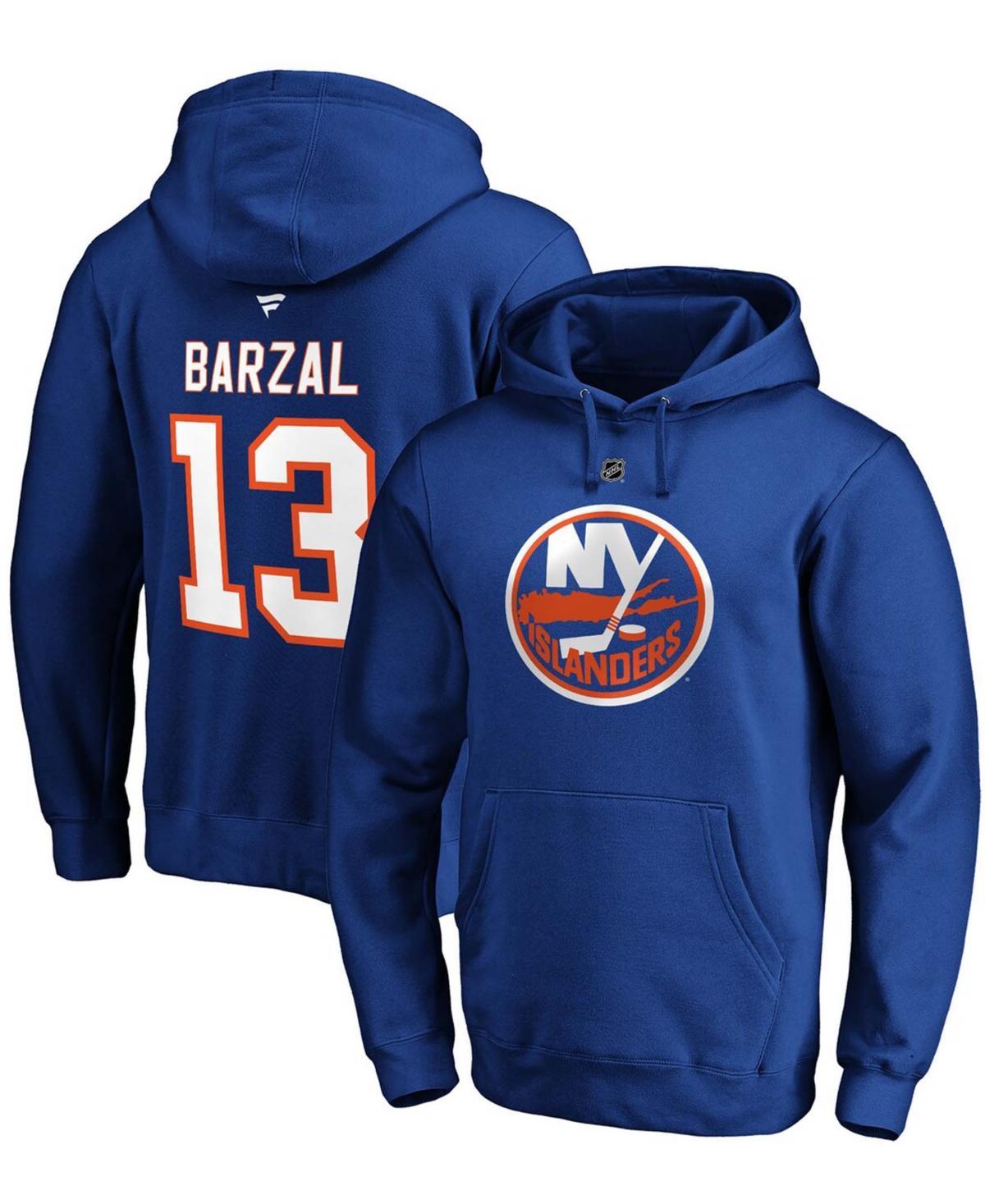 Mens Fanatics Branded Mathew Barzal Royal New York Islanders Authentic Stack Player Name & Number Fitted Pullover Hoodie Product Image