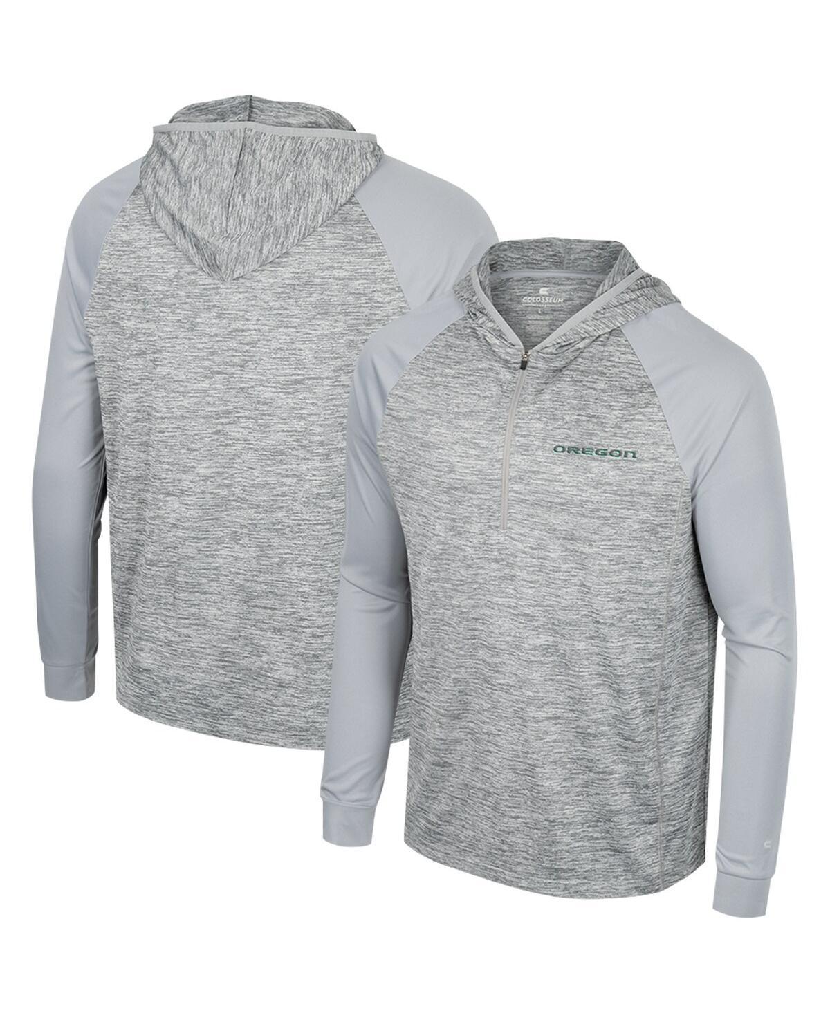 Mens Colosseum Gray Oregon Ducks Cybernetic Raglan Quarter-Zip Hooded Top Product Image