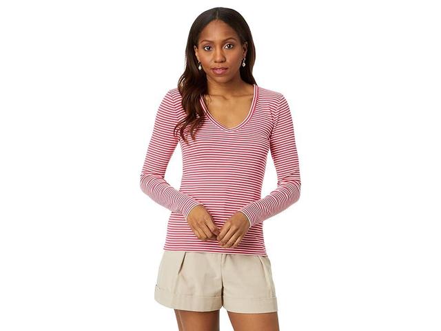 NIC+ZOE Striped Rib Knit V Neck Tee Multi) Women's Clothing Product Image