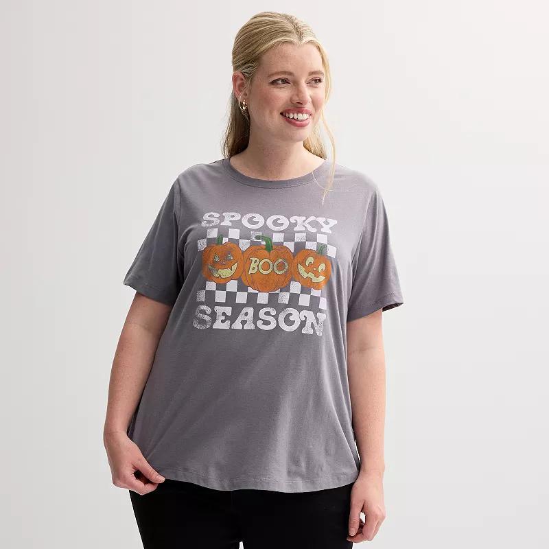 Plus Size Spooky Boo Season Graphic Tee, Womens Grey Product Image