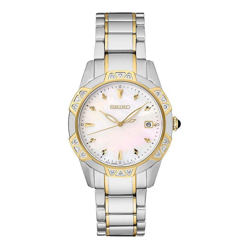 Seiko Womens Diamond (1/6 ct. t.w.) Two Tone Stainless Steel Bracelet Watch 33mm Product Image