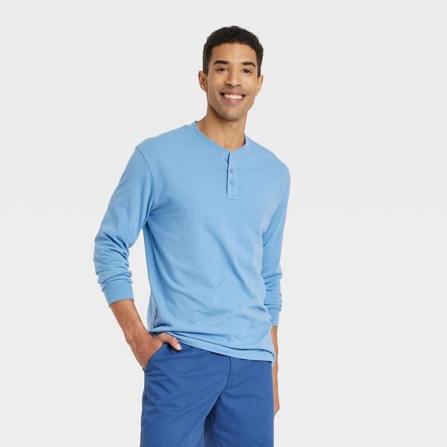 Mens Long Sleeve Henley T-Shirt - Goodfellow & Co Blue L Product Image