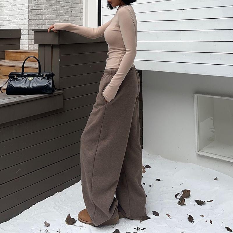 Drawstring Waist Plain Wide Leg Pants Product Image