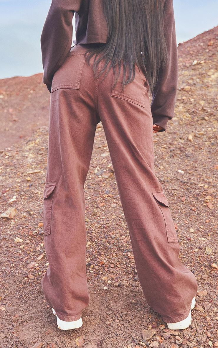 Brown Cargo Pocket Baggy Wide Leg Jeans Product Image