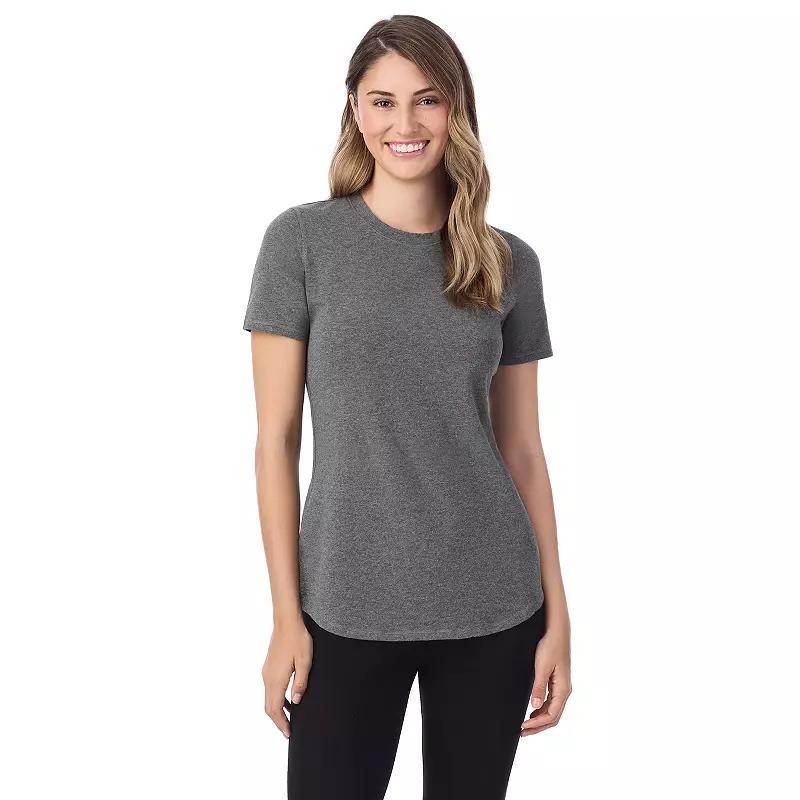 Womens Cuddl Duds Cottonwear Short Sleeve Top Dark Grey Heather Product Image