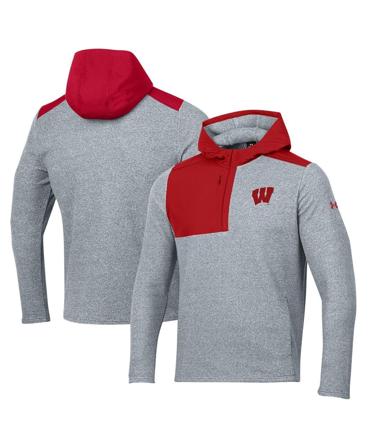 Mens Under Armour Gray Wisconsin Badgers Survivor Fleece Hoodie Quarter-Zip Jacket Product Image