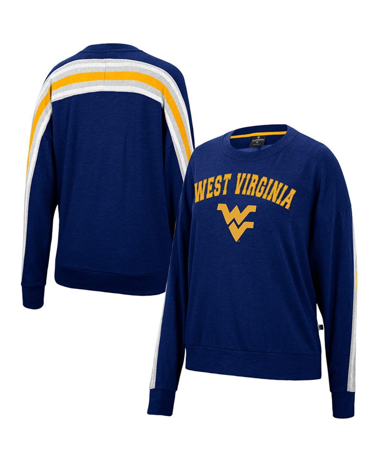 Womens Colosseum Heathered West Virginia Mountaineers Team Oversized Pullover Sweatshirt Blue Product Image