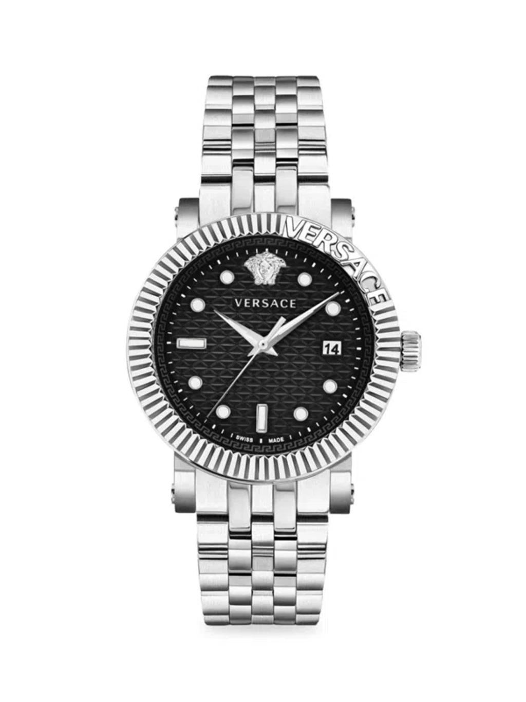 Men's V-classic 42mm Stainless Steel Bracelet Watch In Black Product Image