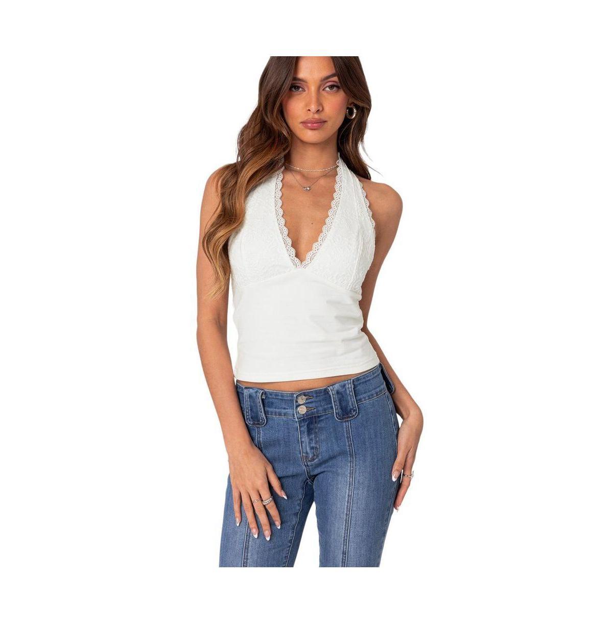 Edikted Womens Carolyn Lacey Halter Top Product Image