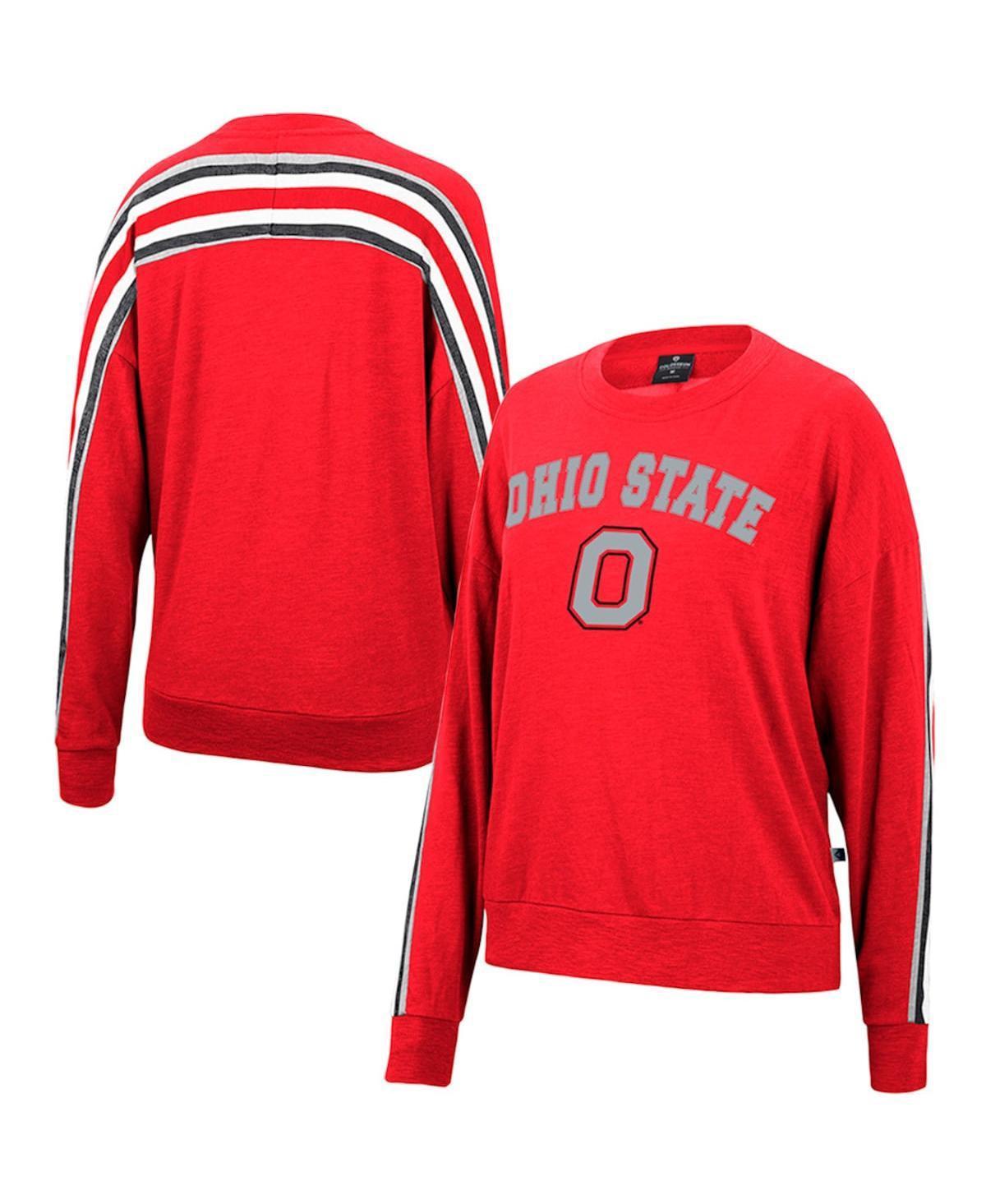 Womens Colosseum Heathered Scarlet Ohio State Buckeyes Team Oversized Pullover Sweatshirt Product Image