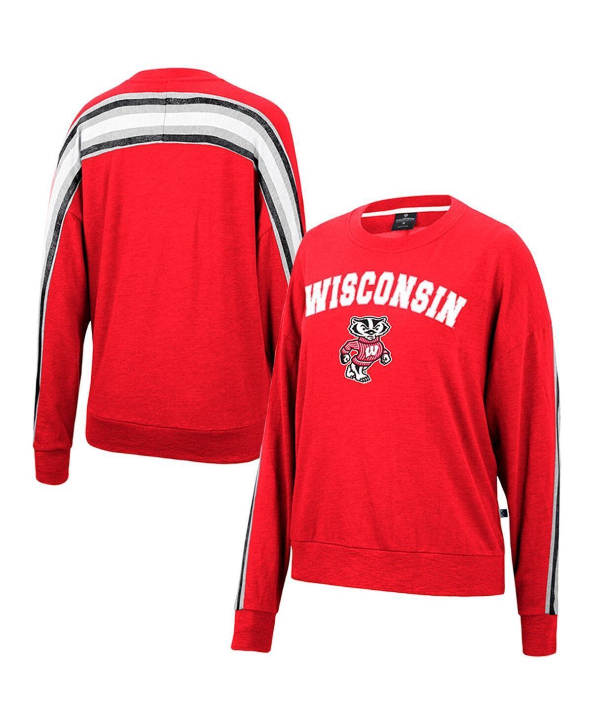 Womens Colosseum Heathered Wisconsin Badgers Team Oversized Pullover Sweatshirt Product Image