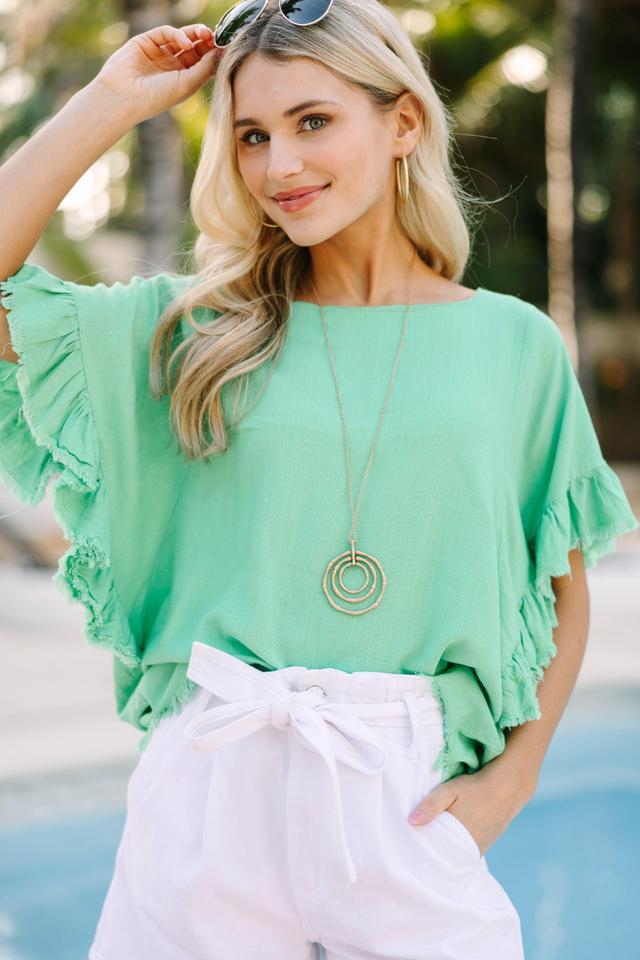 Find You Out Green Linen Top Female Product Image