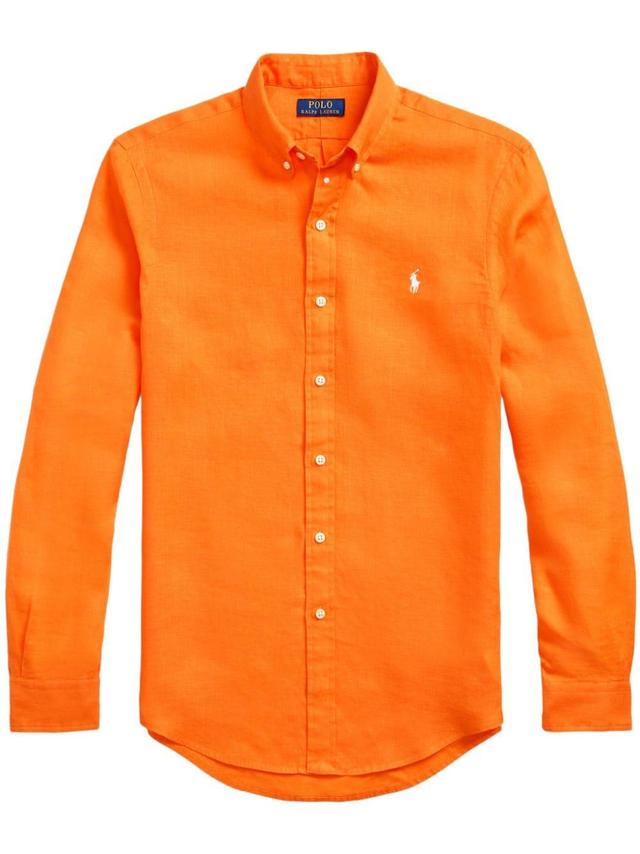 Polo Pony Embroidered Linen Shirt In Orange Product Image