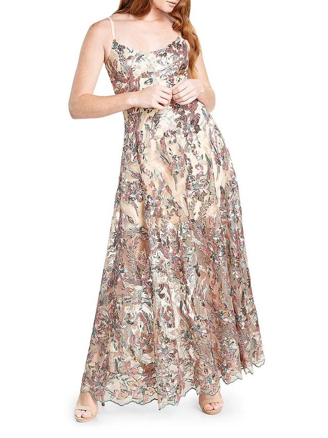 Womens Umalina Floral Sequin Fit & Flare Gown - Lavender Multi - Size XL Product Image