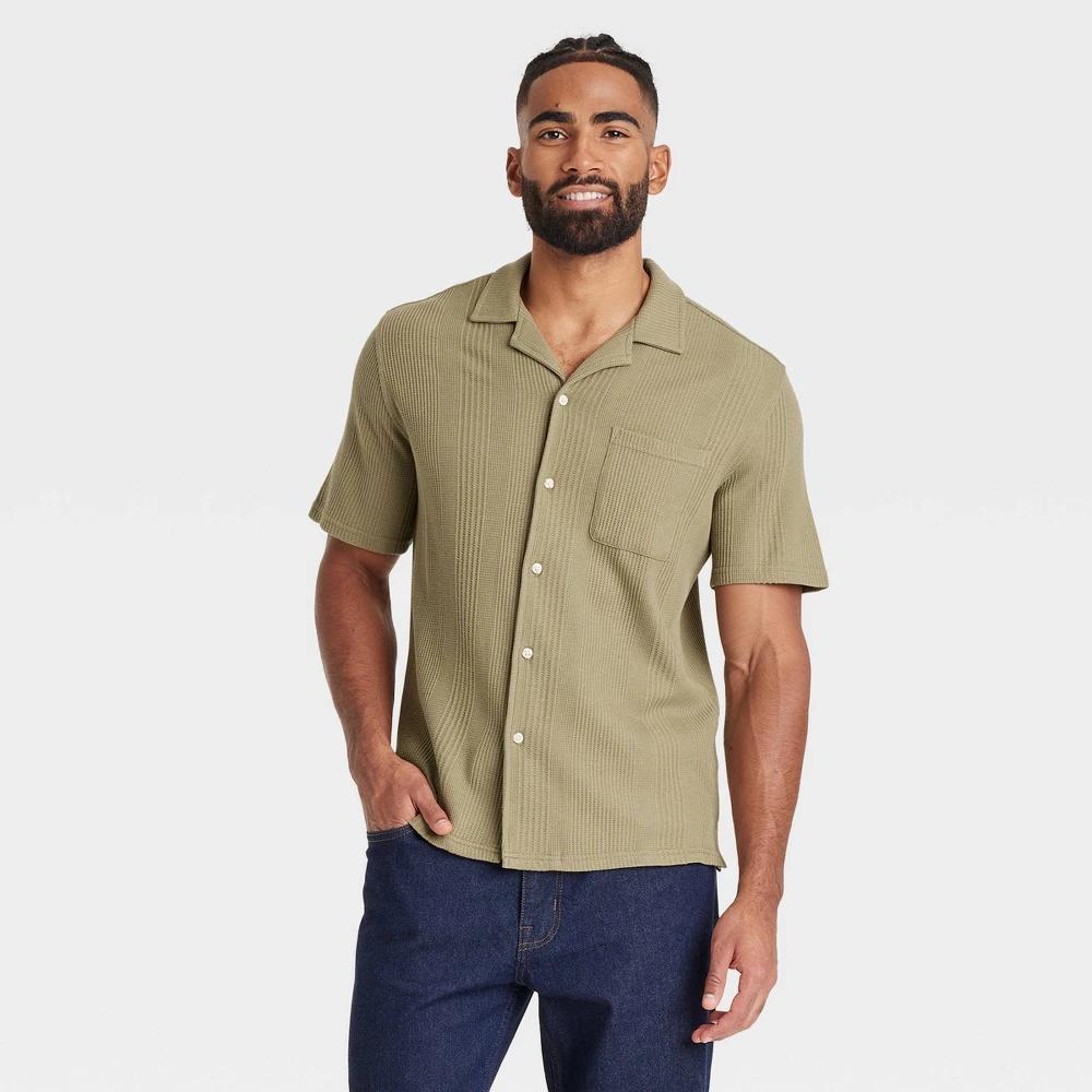 Mens Short Sleeve Knit Camp Shirt - Goodfellow & Co Aged Olive M Product Image