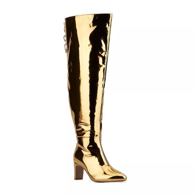 Fashion to Figure Hayya Thigh High Wide Width Womens Boots Gold Grey Product Image