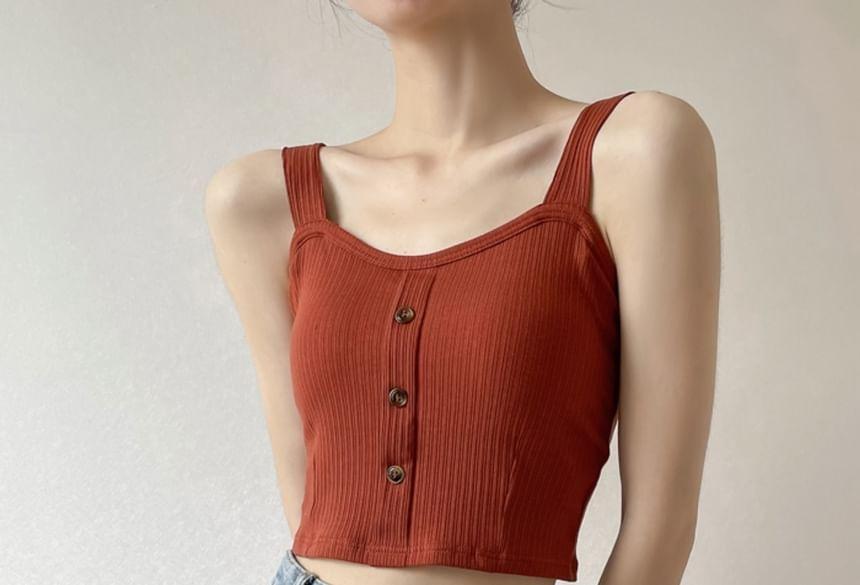 Plain Button-Up Cropped Camisole Top Product Image