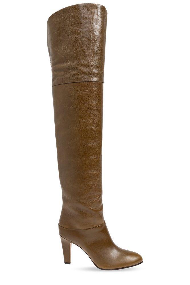 CHLOÉ Chloe Eve 90 Glossed-leather Over-the-knee Boots In Brown Product Image