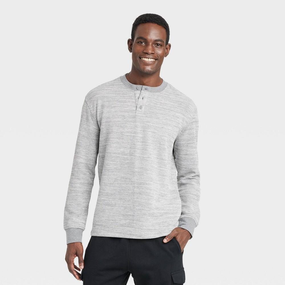 Mens Long Sleeve Textured Henley T-Shirt - Goodfellow & Co Charcoal M Product Image