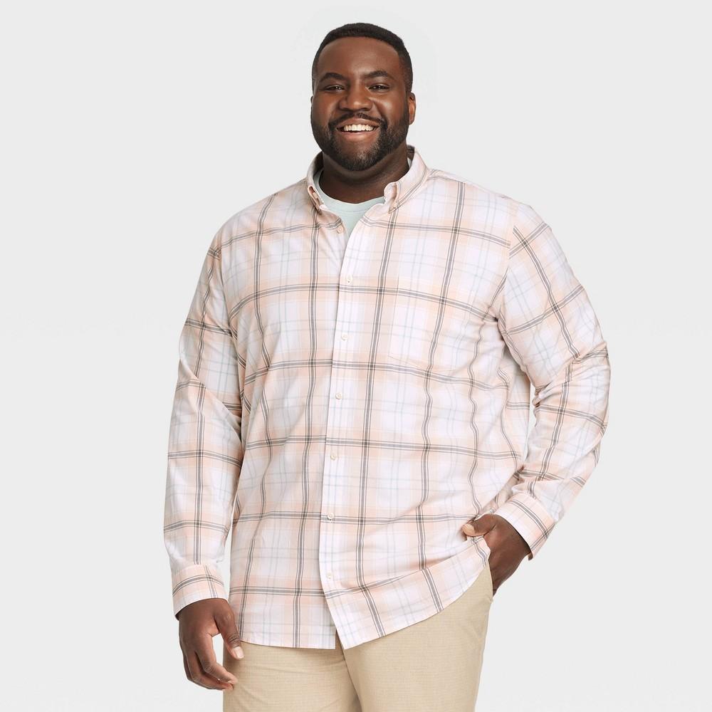 Mens Big & Tall Plaid Long Sleeve Slim Fit Button-Down Shirt - Goodfellow & Co Peach Orange 3XLT Product Image