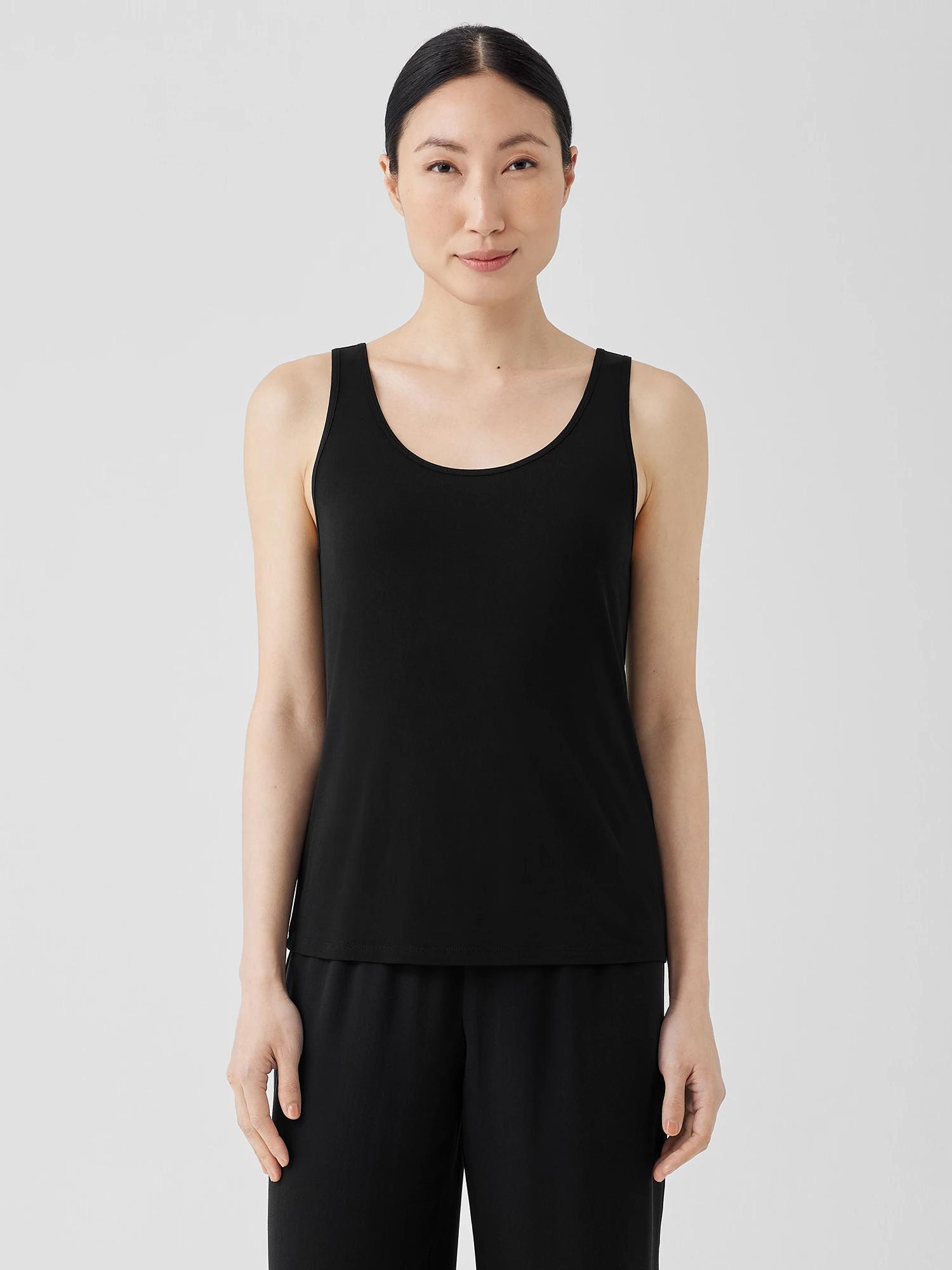 Eileen Fisher Stretch Silk Knit Jersey Sleeveless Scoop Neck Tank Product Image