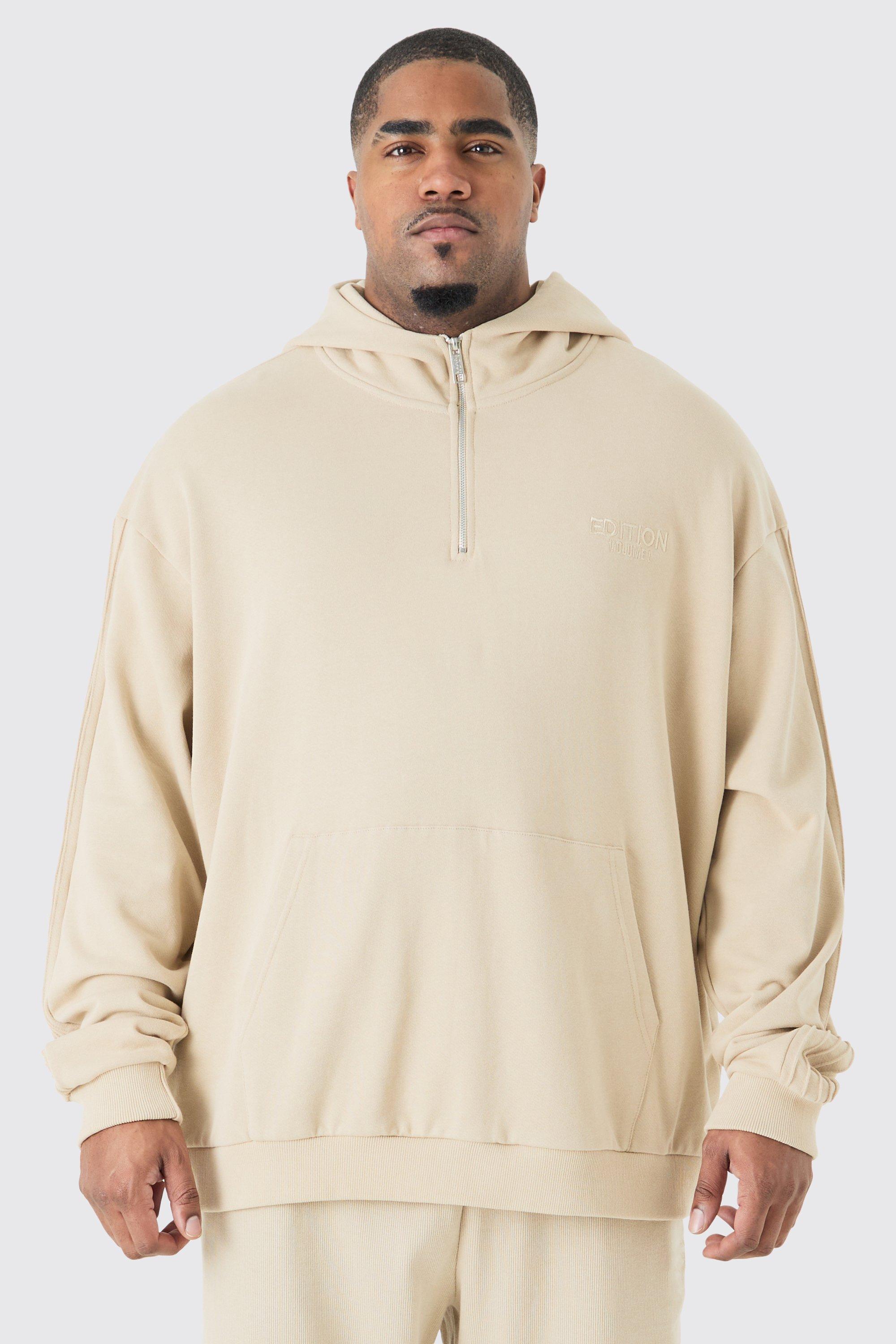 Plus EDITION Oversized Heavyweight 1/4 Zip Pintuck Hoodie | boohooMAN USA Product Image