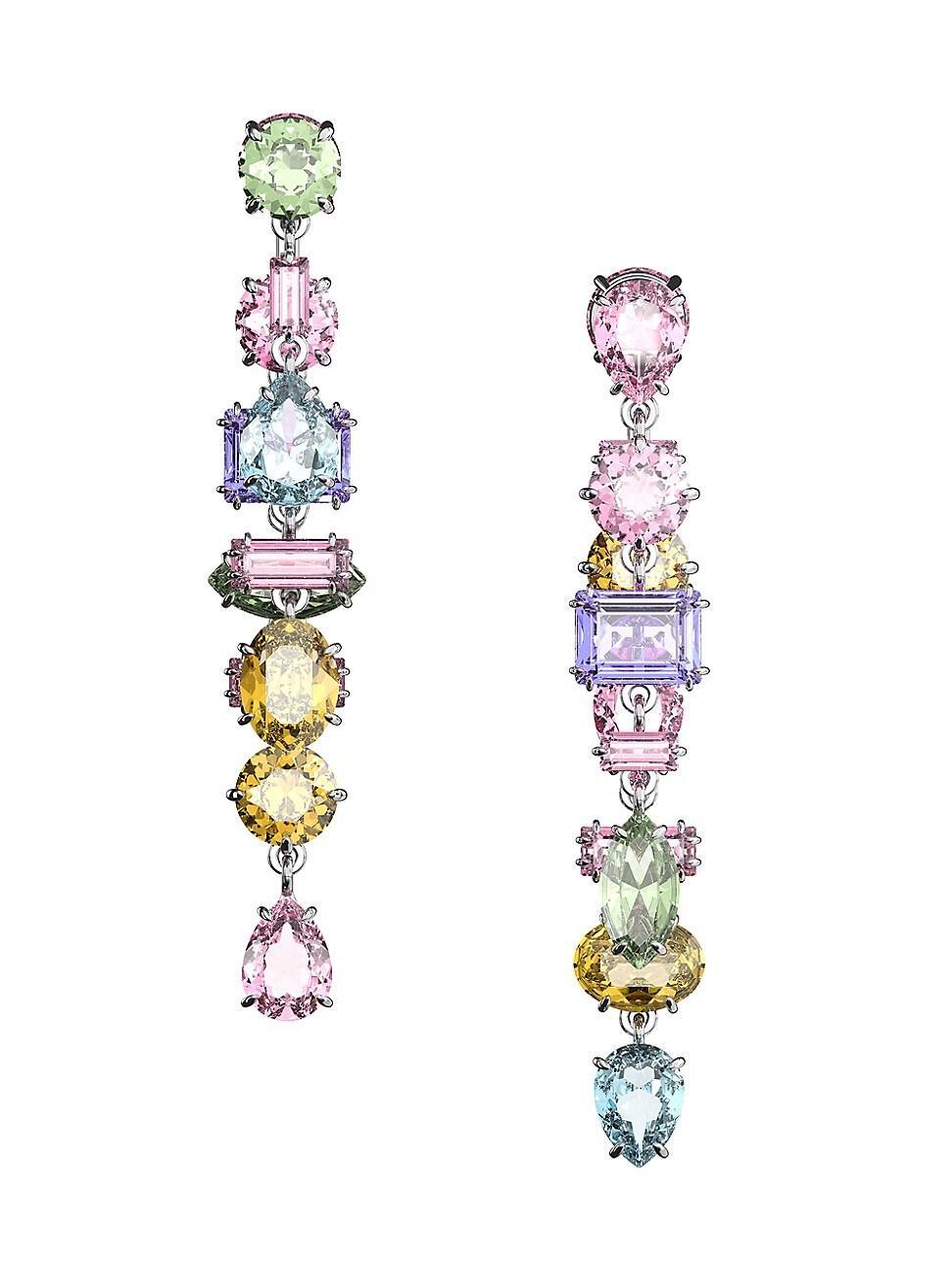 Swarovski Gema Multicolor Mixed Cut Linear Front to Back Earrings in Rhodium Plated Product Image