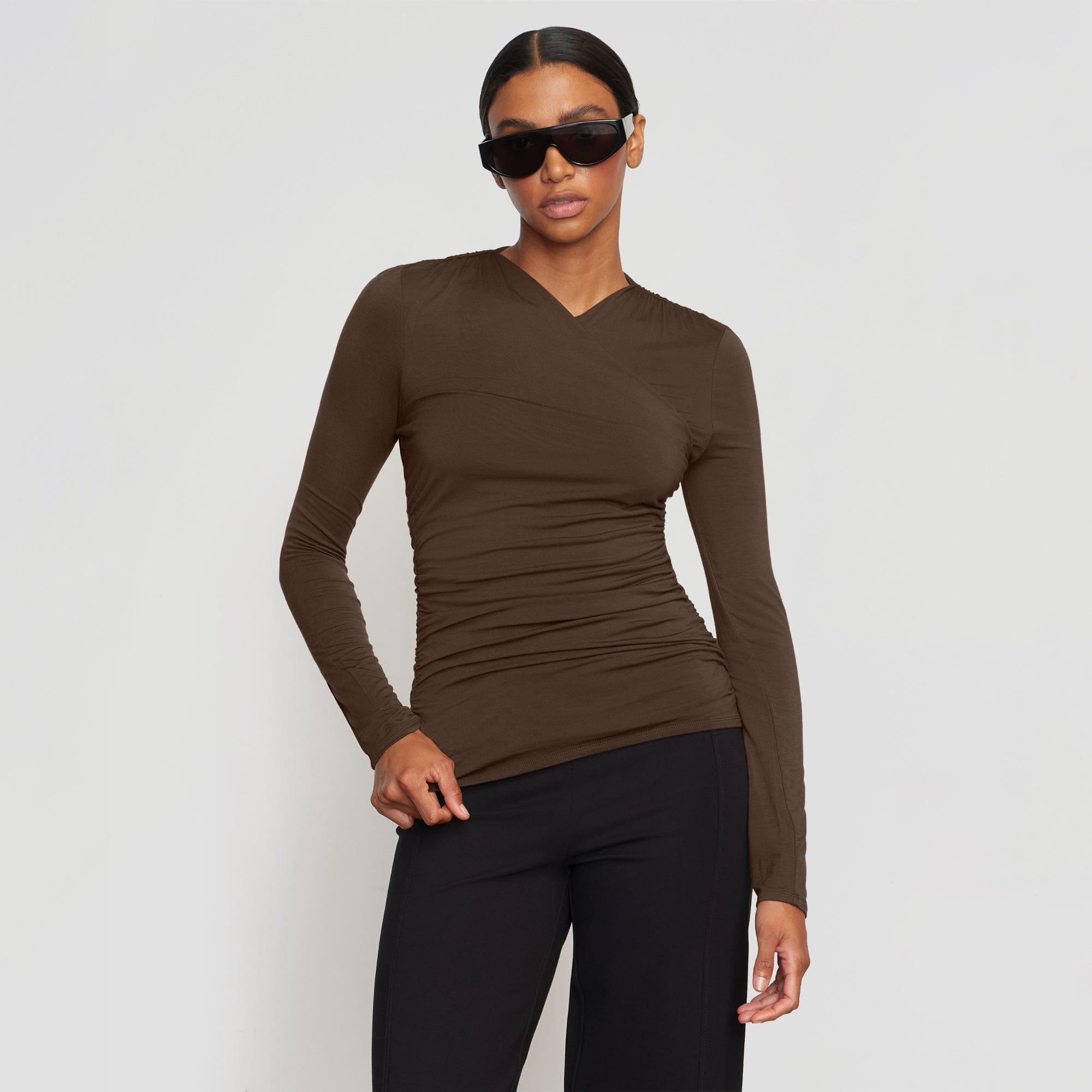 Lilou Wrap Neck Long-Sleeve Tee Product Image