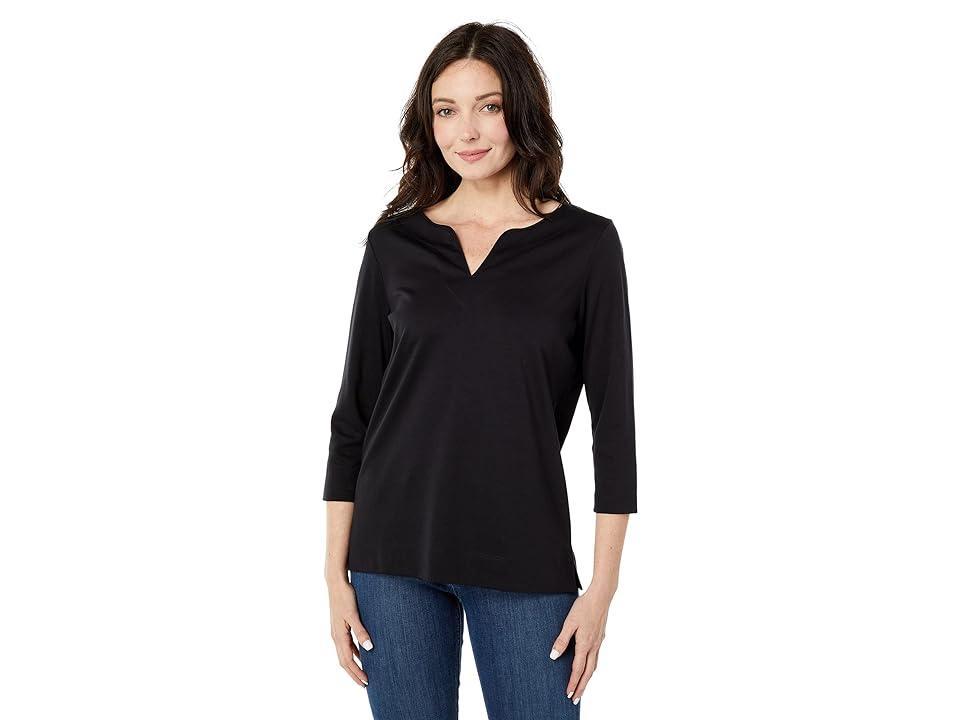 L.L.Bean Pima Tops Split-Neck Tunic 3/4 Sleeve Women's Clothing Product Image