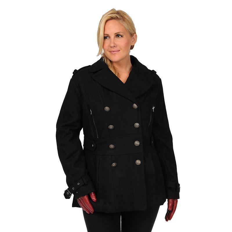 Plus Size Excelled Military Wool Blend Peacoat, Womens Black Product Image