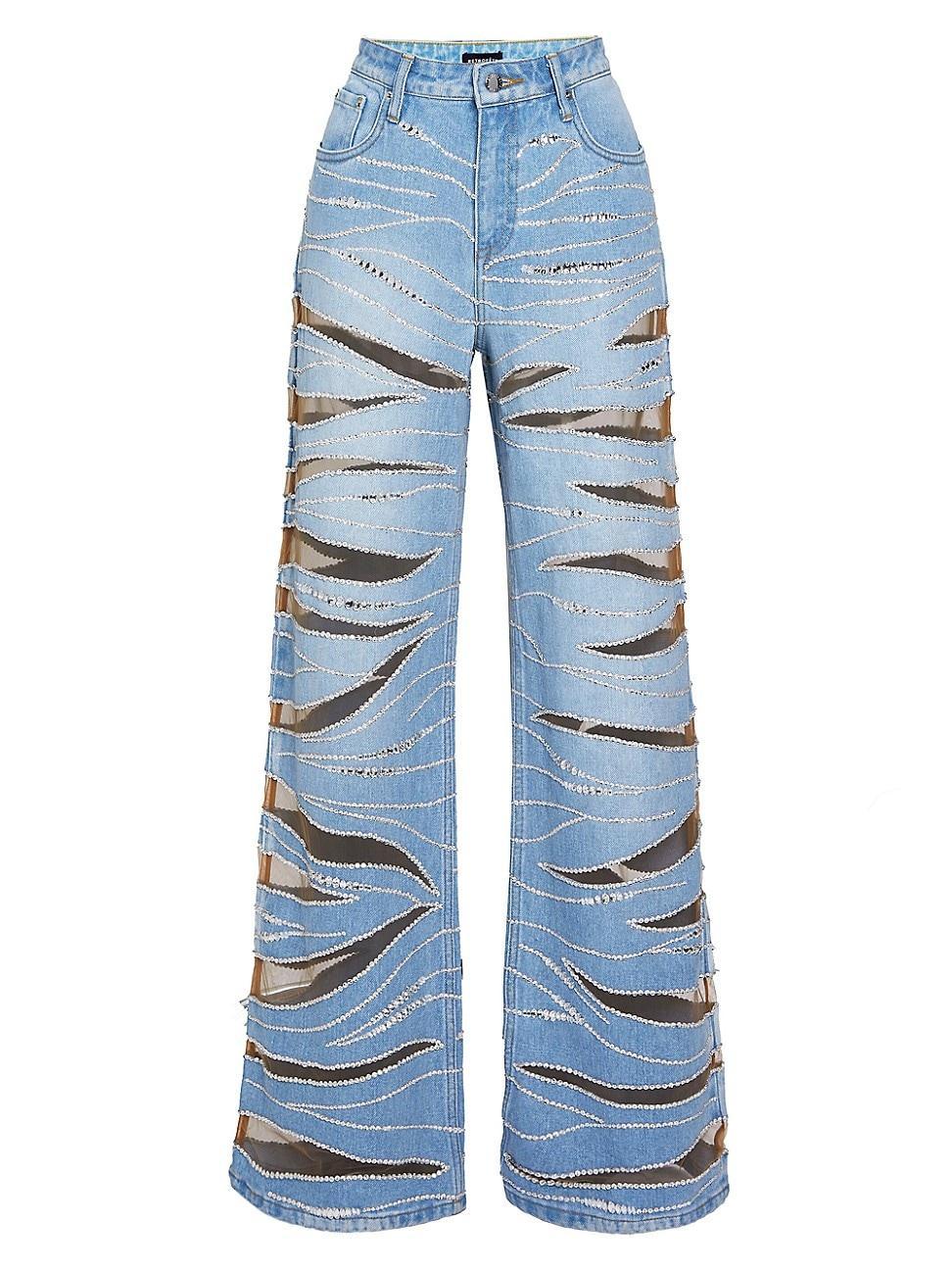 Retrofete Renzo High Rise Embellished Mesh Panel Wide Leg Jeans in Bondi Product Image